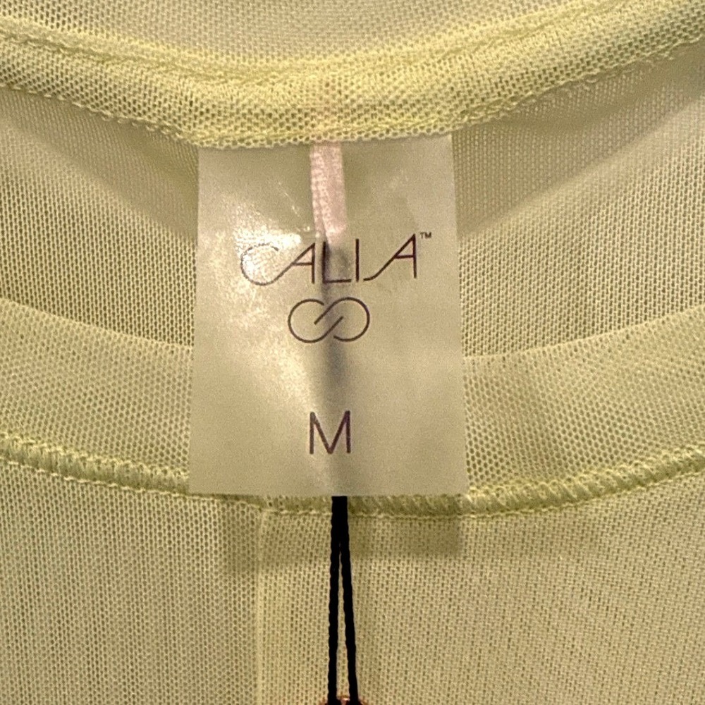New CALIA Mesh Front Twist Top Medium Yellow Cropped Tee Sheer Activewear Layer - Picture 5 of 9